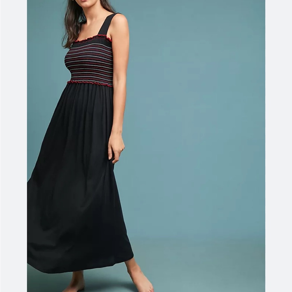 NWT Anthropologie Saturday Sunday Catherine Black/Red Smocked Bodice Maxi Dress